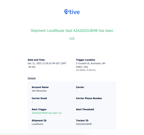 Seal Cut Alert Notification Email